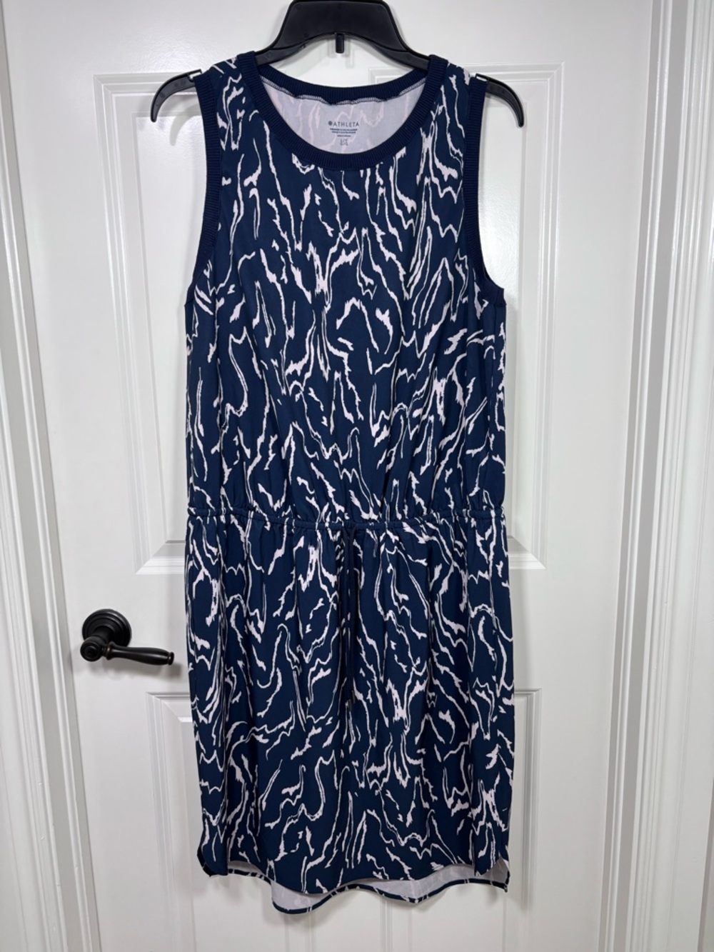Athleta Rincon Printed Sleeveless Drawstring Dress Women’s L Tall Blue